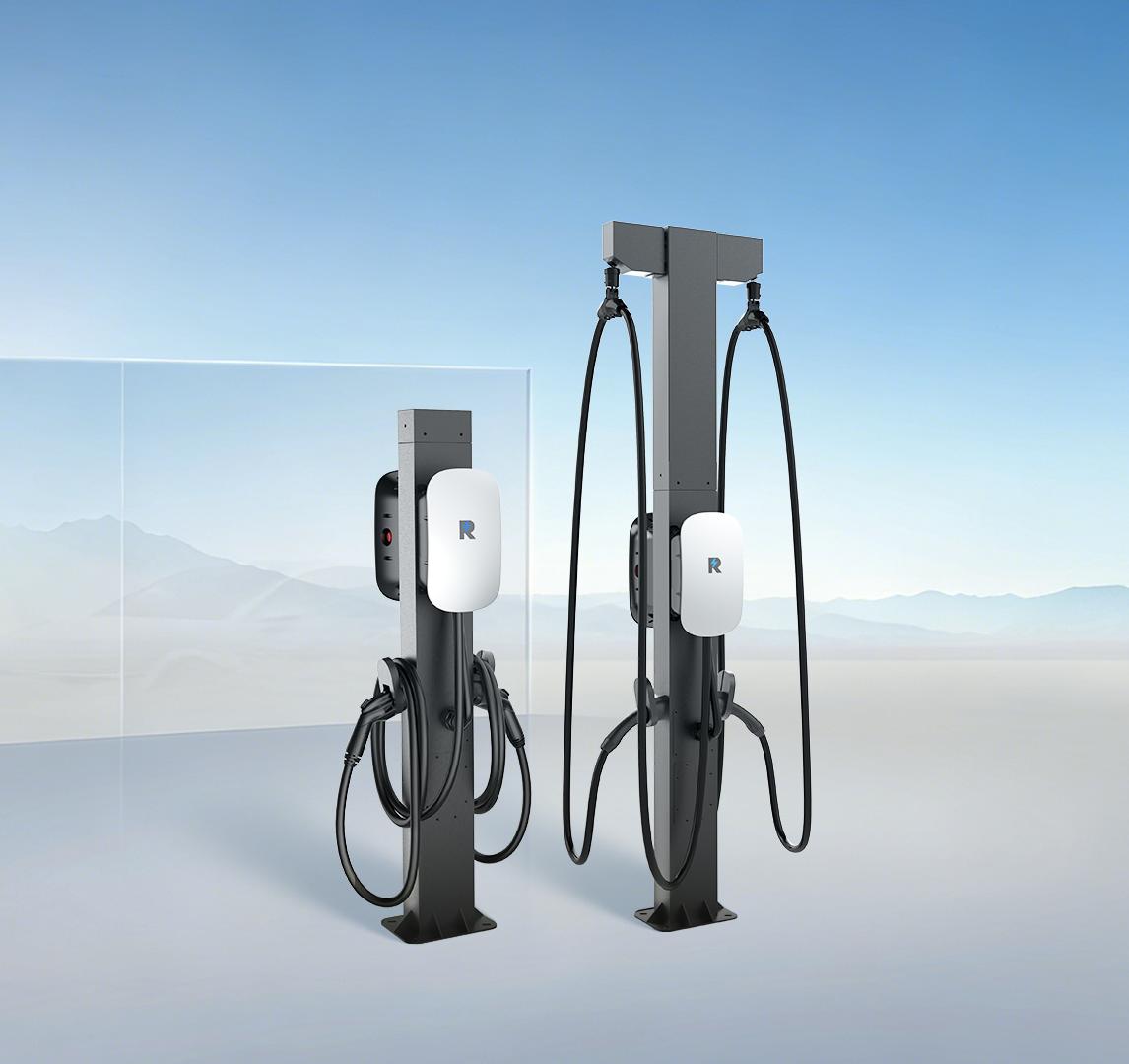 Compact AC chargers on single and dual pedestal mounts